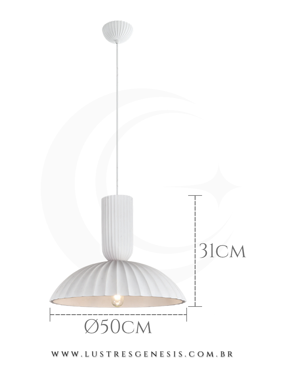 endente Moderno Metal Gesso DCD02635 Branco E27 Ø50cm, Bancada Area Gourmet, Lavabo, Cabeceira de Cama, Banheiro